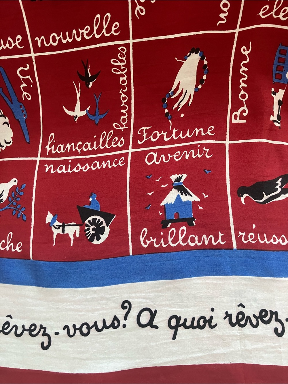 Vintage French Folk-art Large Whimsical
Square Scarf Made in France 1980 - Picture 5 of 12